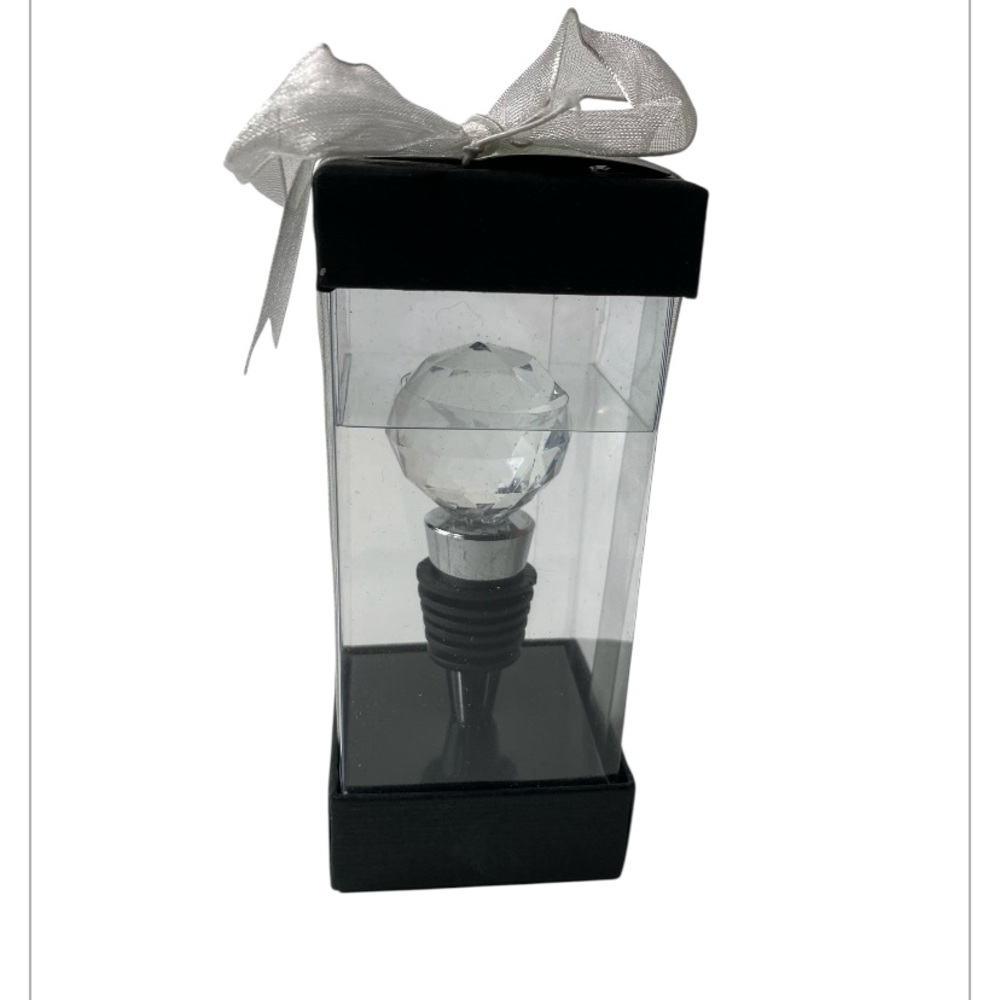 2A* Crystal Glass Ball Metal Wine Bottle Stopper in a gift box